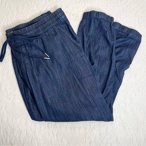 Denim Society Drawstring Joggers Dark Blue Chambray Elastic Waist Large